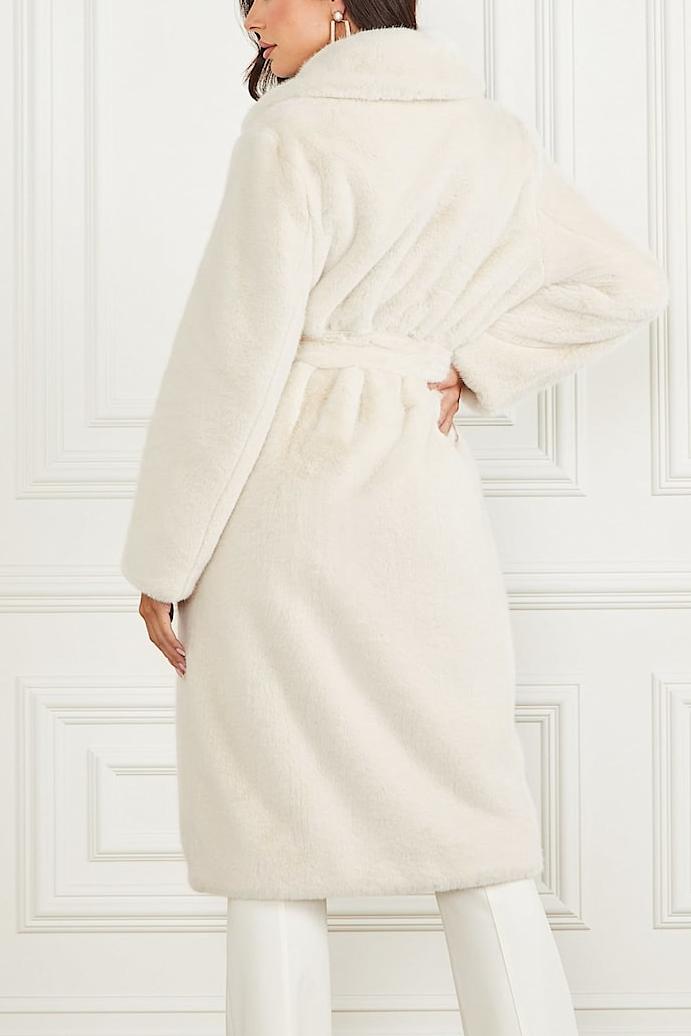 Faux Fur Flapped Coat With Belt