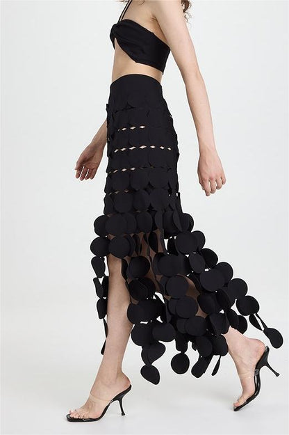 Round Tassel High Waist Midi Skirt