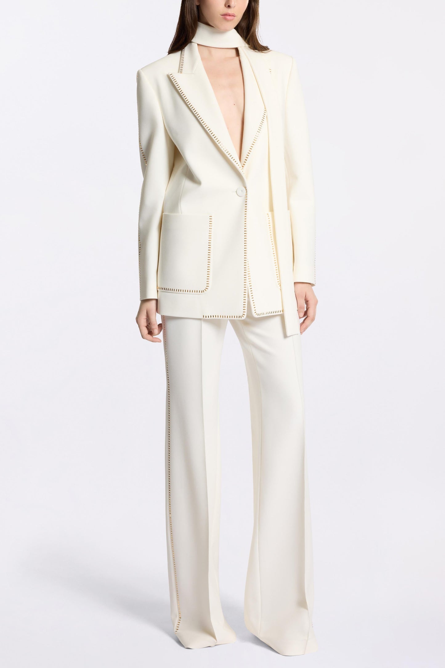 Rhinestone Pocket Blazer & High Waist Pants