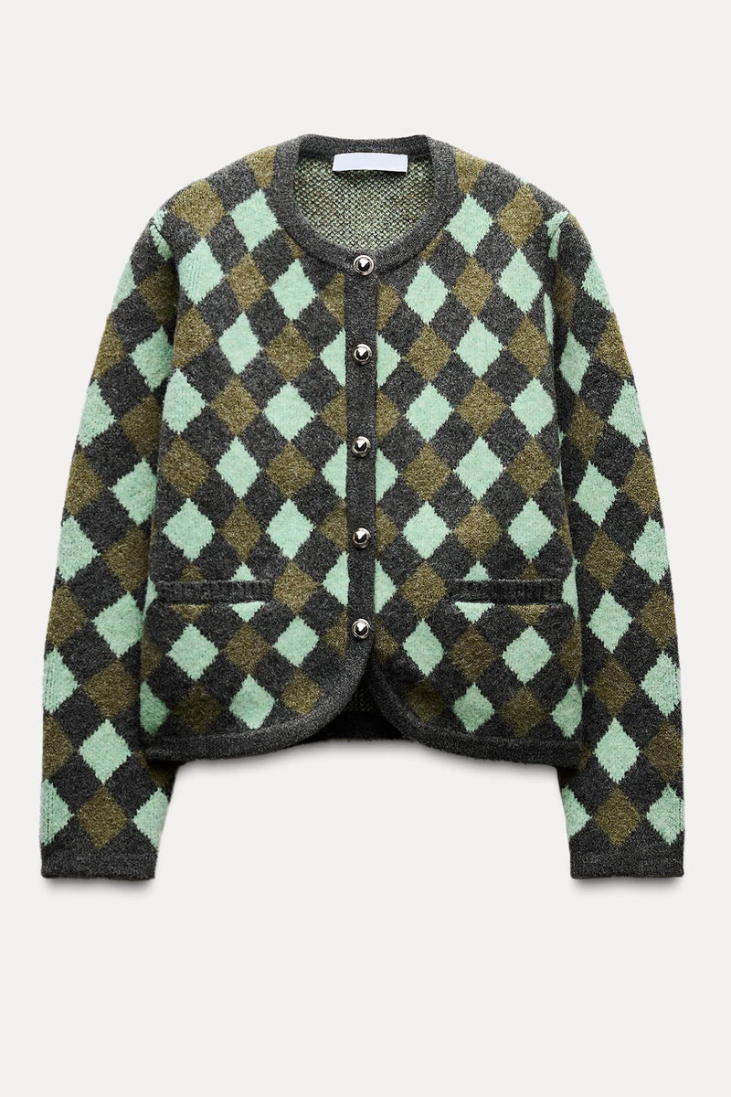 Diamond-type Lattice Long Sleeve Cardigan