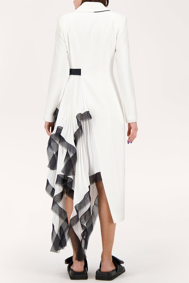 Pleated Asymmetrical Neck Midi Dress