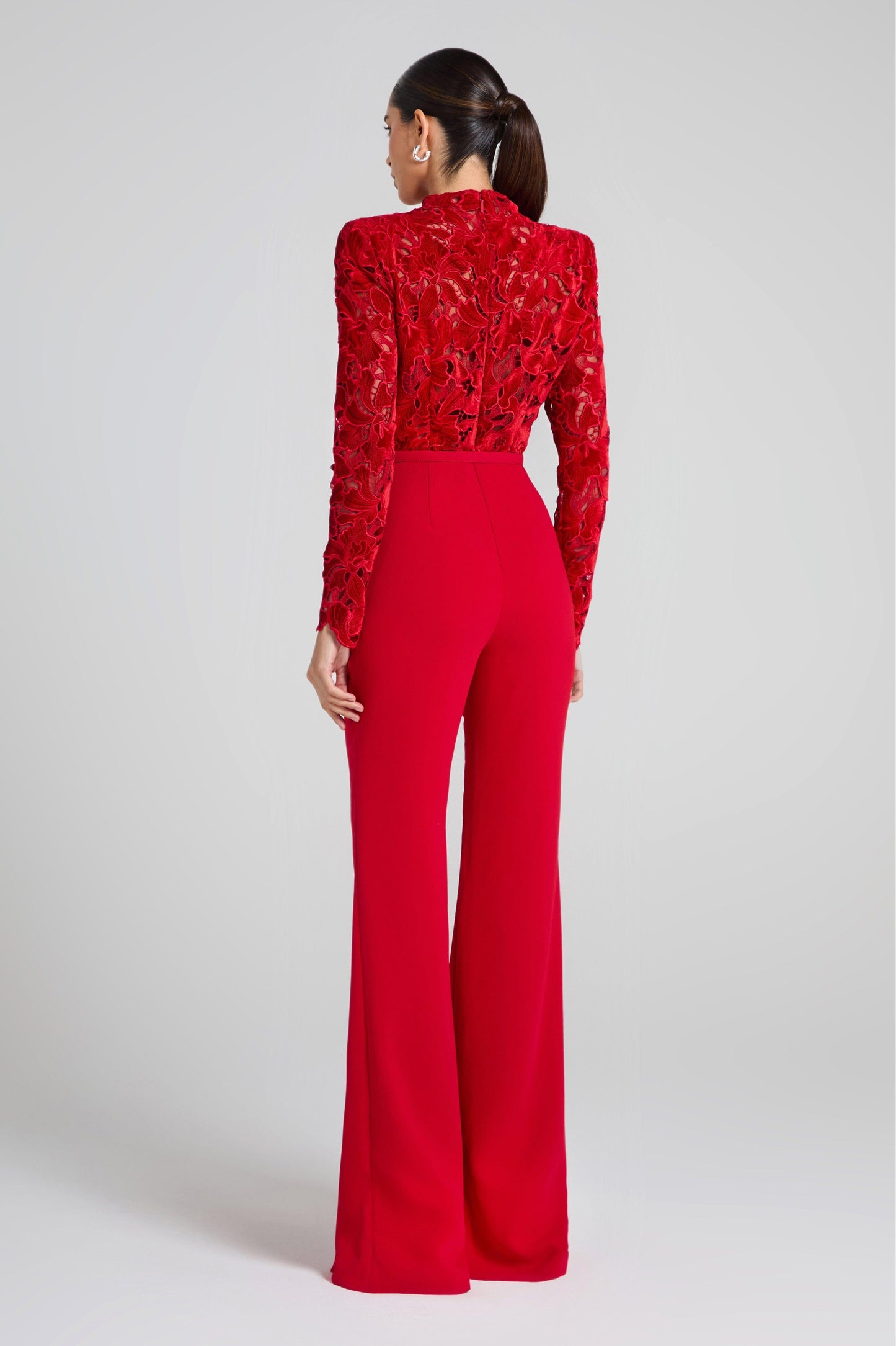 Lace Long Sleeve Jumpsuit With Belt
