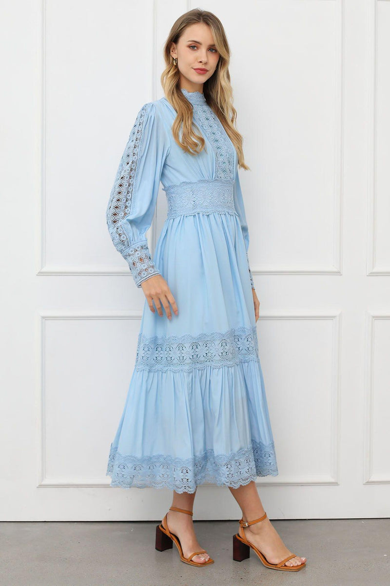 Lace Lantern Sleeve Midi Dress