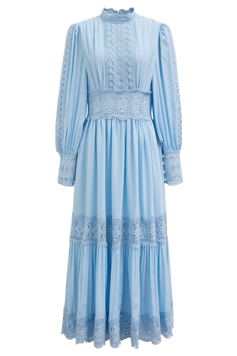 Lace Lantern Sleeve Midi Dress