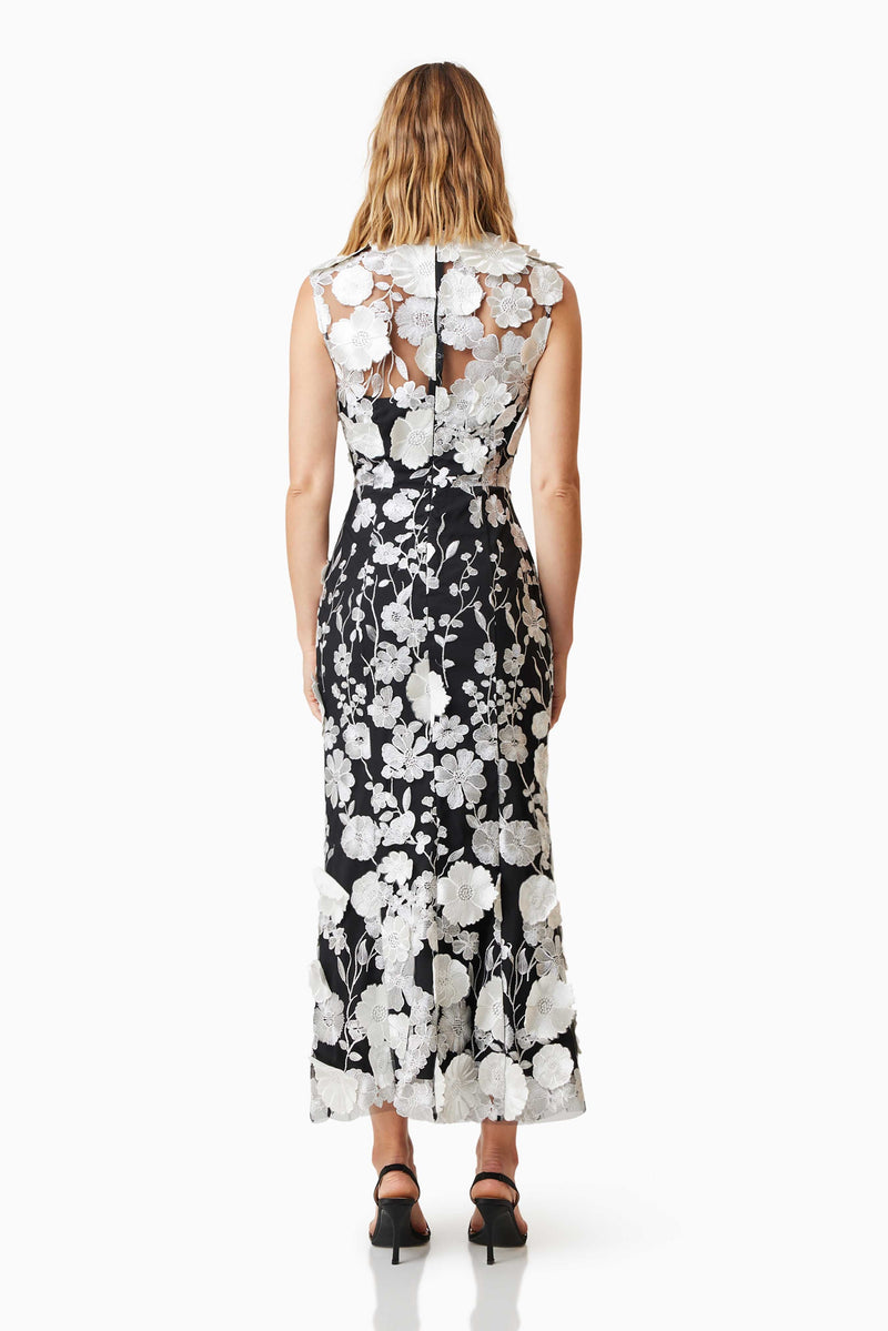 3d Flower Round Neck Sleeveless Midi Dress