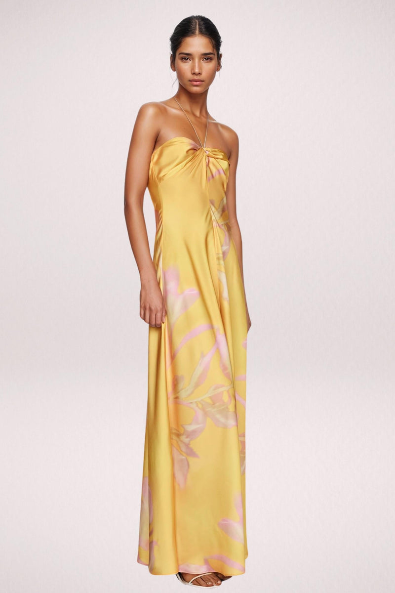 Satin Halter Neck Midi Dress