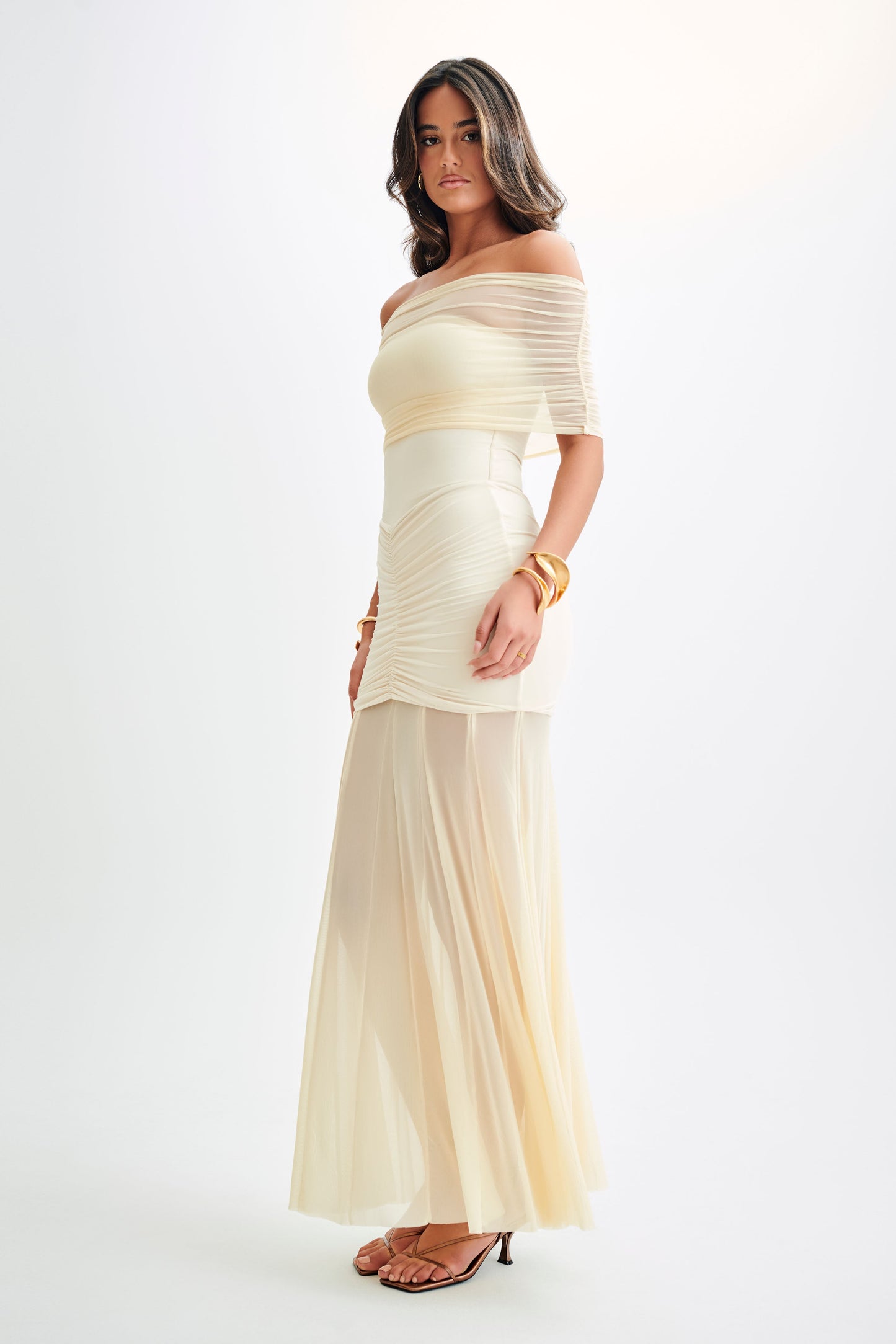Mesh Off-shoulder Midi Dress