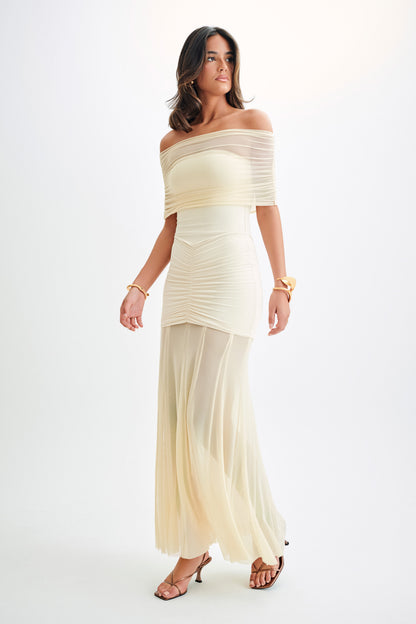 Mesh Off-shoulder Midi Dress