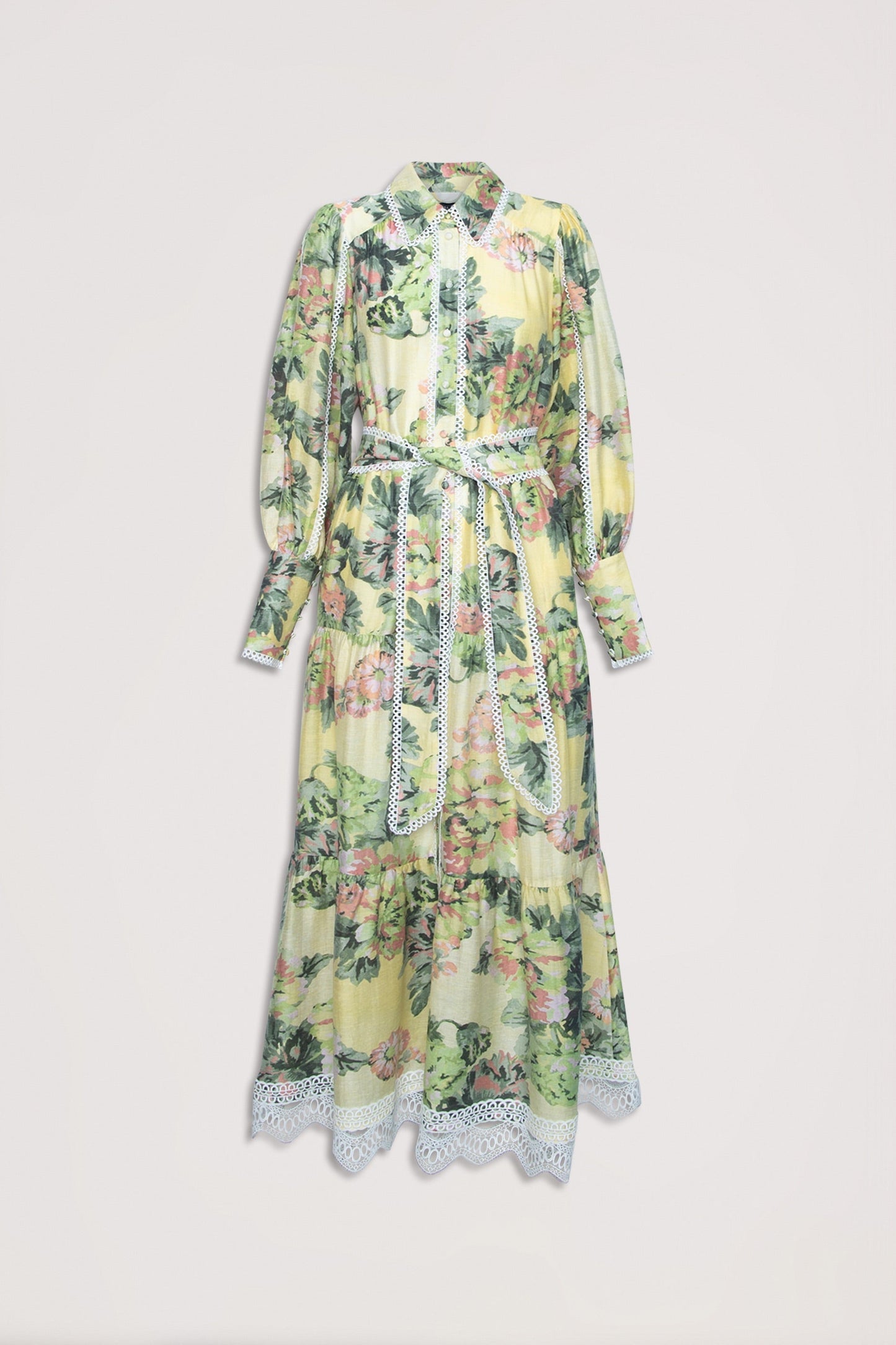 Lace Lantern Sleeve Midi Dress