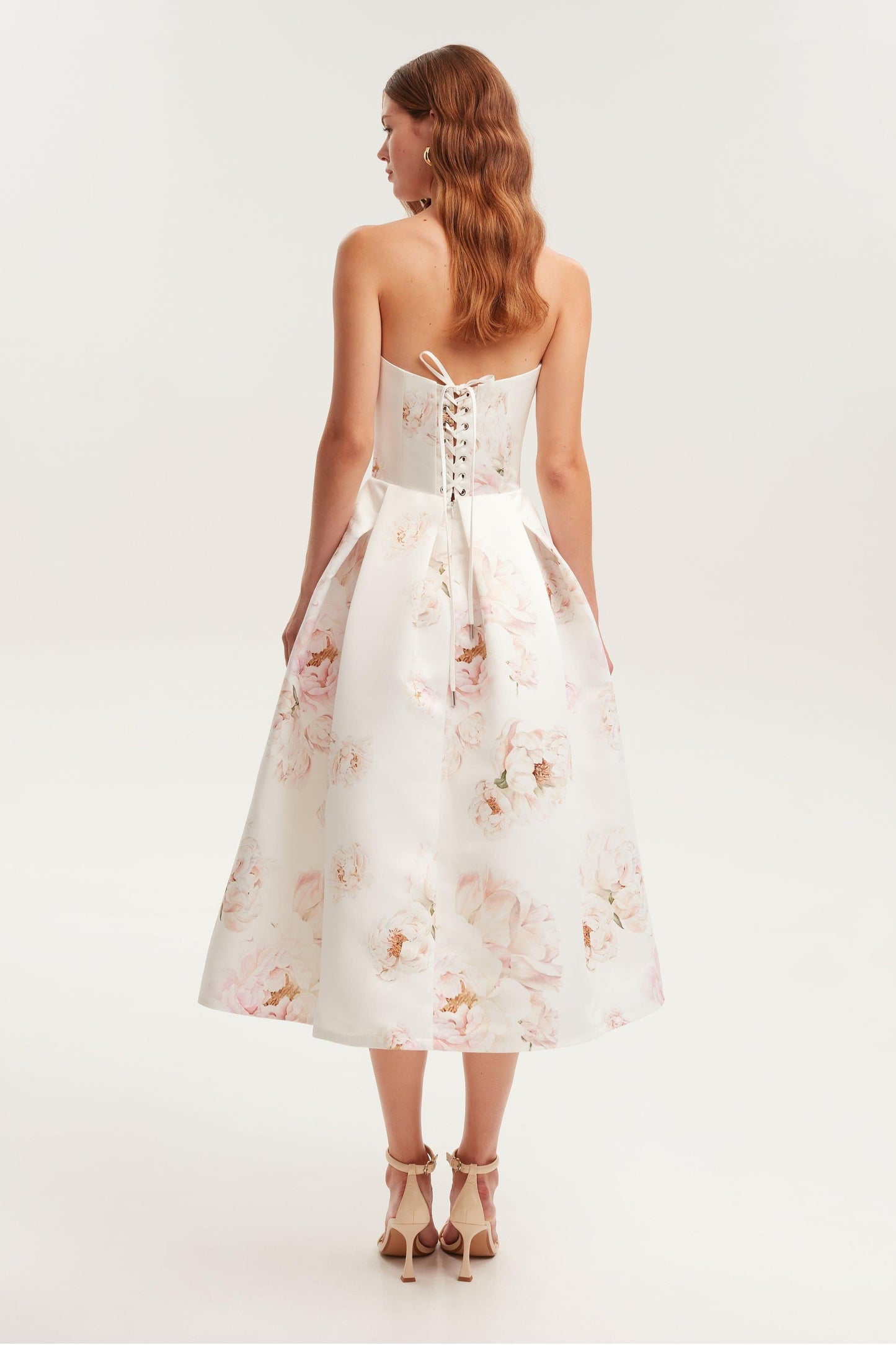 Off-shoulder Lace Up Midi Dress
