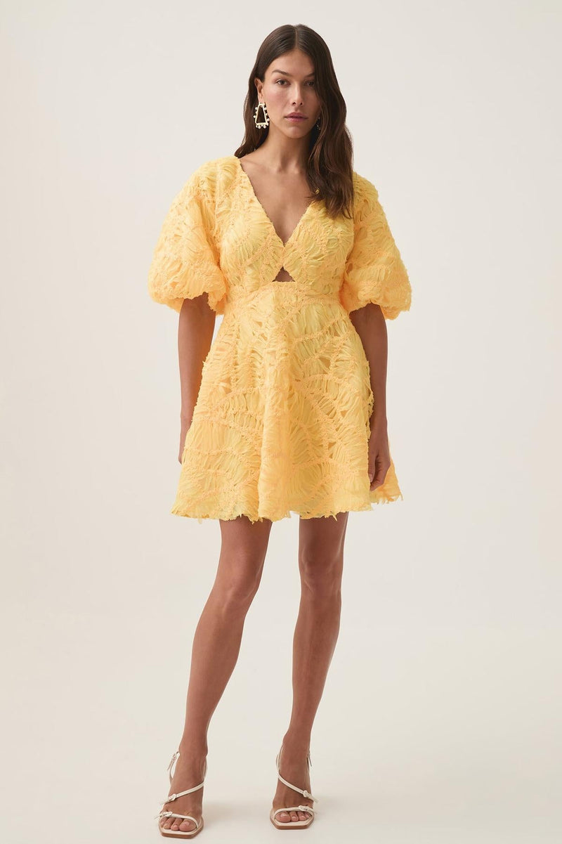 Cut-out V-neck Puff Sleeve Mini Dress