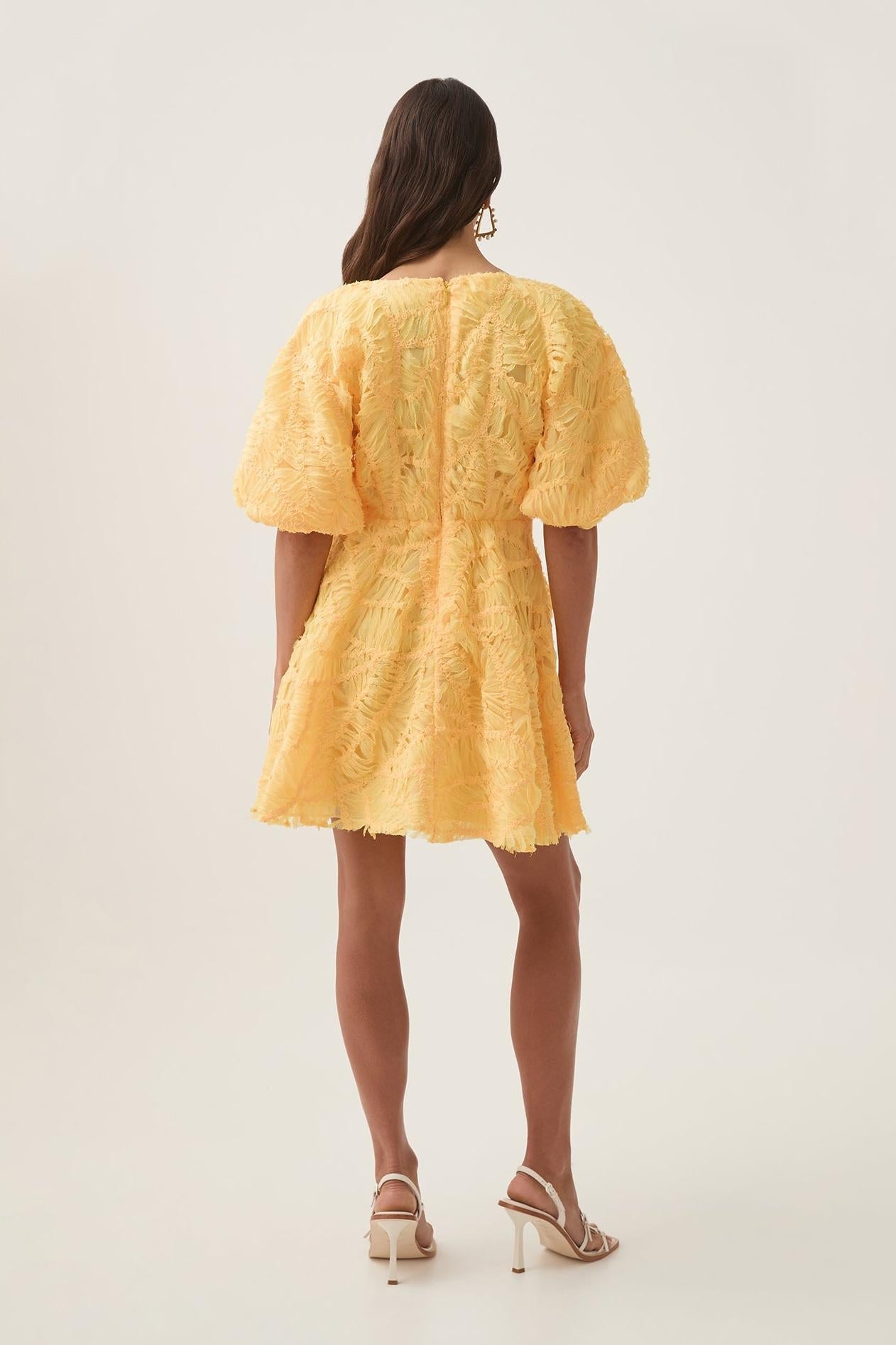 Cut-out V-neck Puff Sleeve Mini Dress