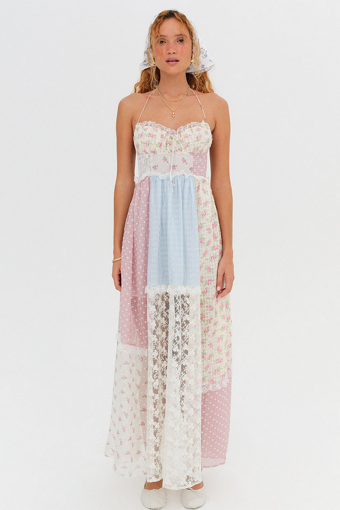 Patchwork Print Lace Midi Dress