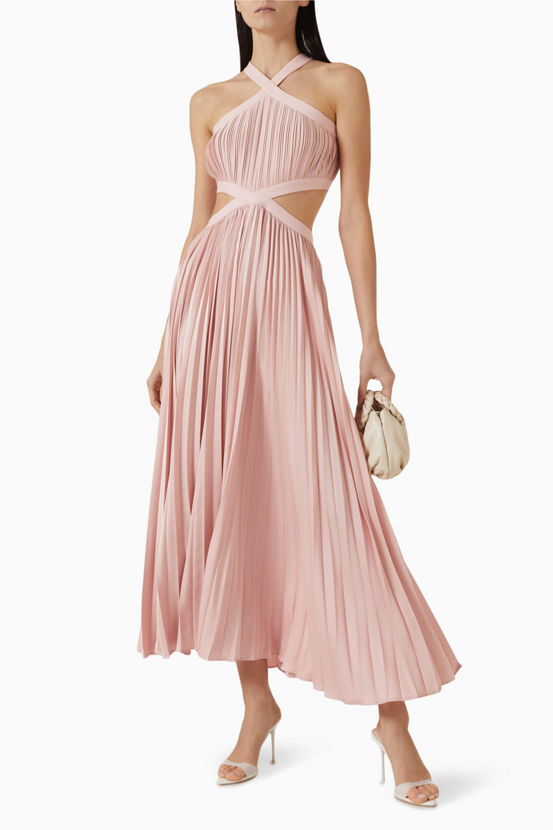 Pleat Cut-out Halter Neck Maxi Dress
