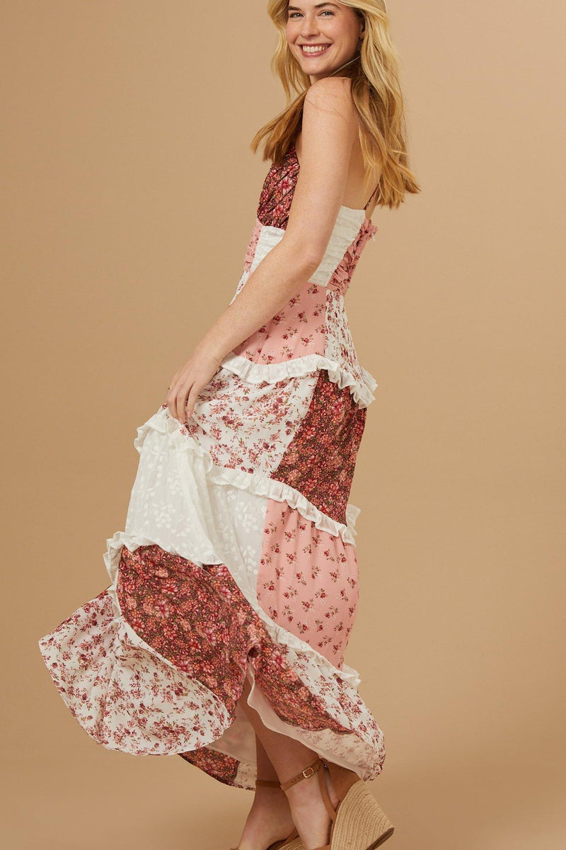Splicing Frill Midi Dress