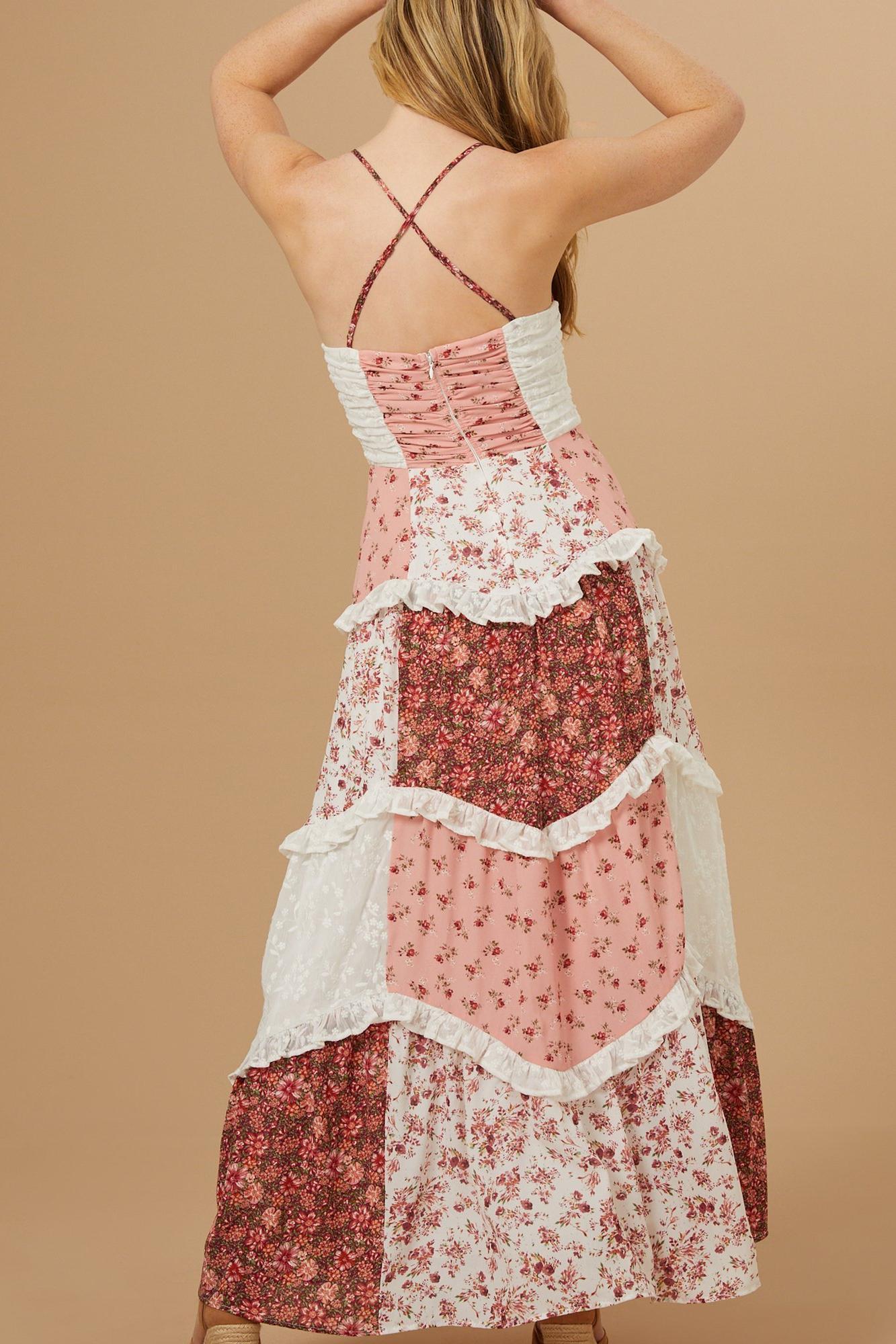 Splicing Frill Midi Dress