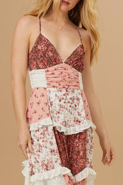 Splicing Frill Midi Dress