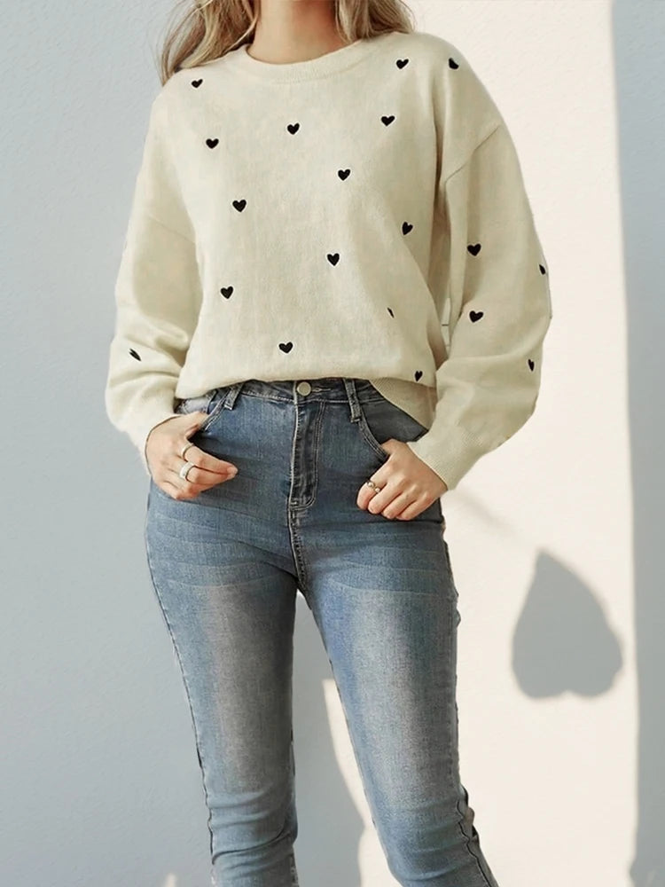 Autumn Winter Love Printed Fresh Pullover Sweater