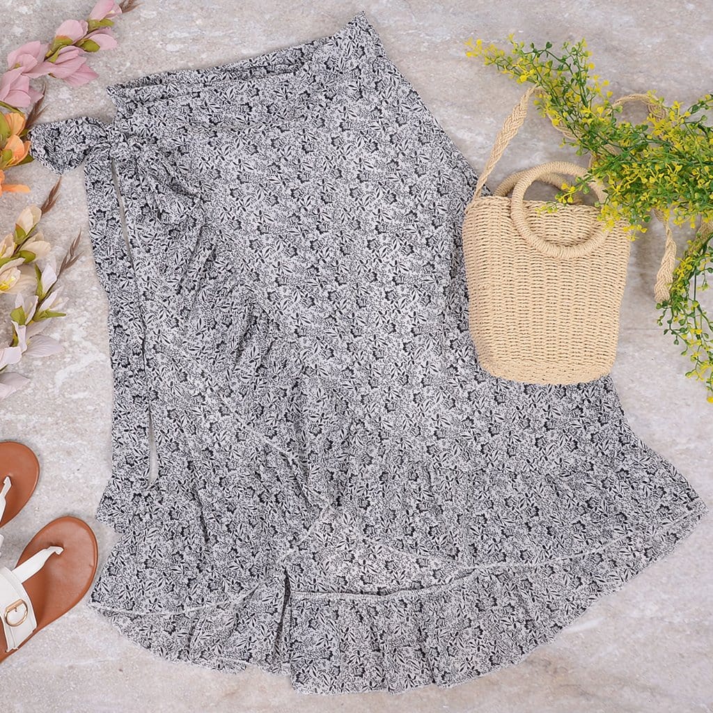 Wrap-tie Ruffle Skirt