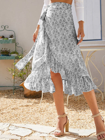 Wrap-tie Ruffle Skirt