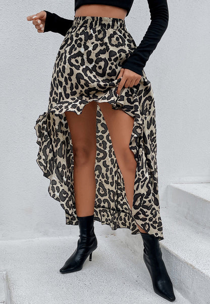 High Waist Printed Hi-low Skirt
