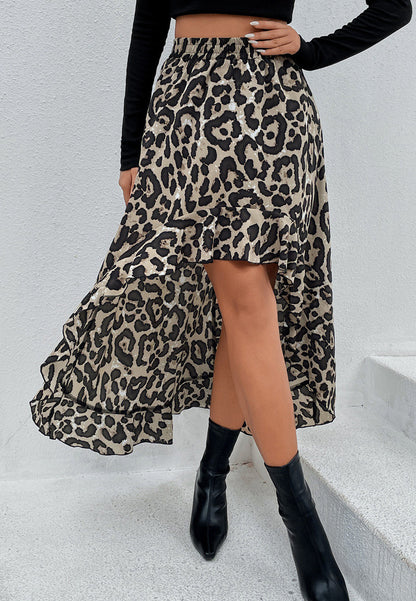 High Waist Printed Hi-low Skirt