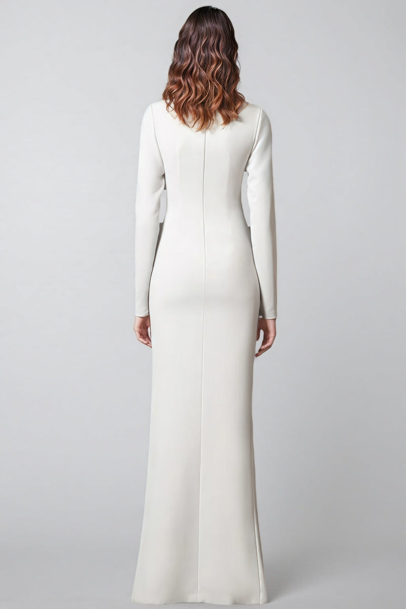 Aislety White Slit Openwork Beaded Maxi Dress