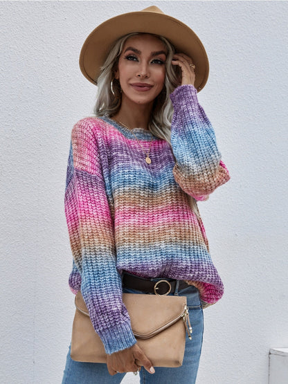 | Tie-dye Bat-sleeve Sweater - Pink