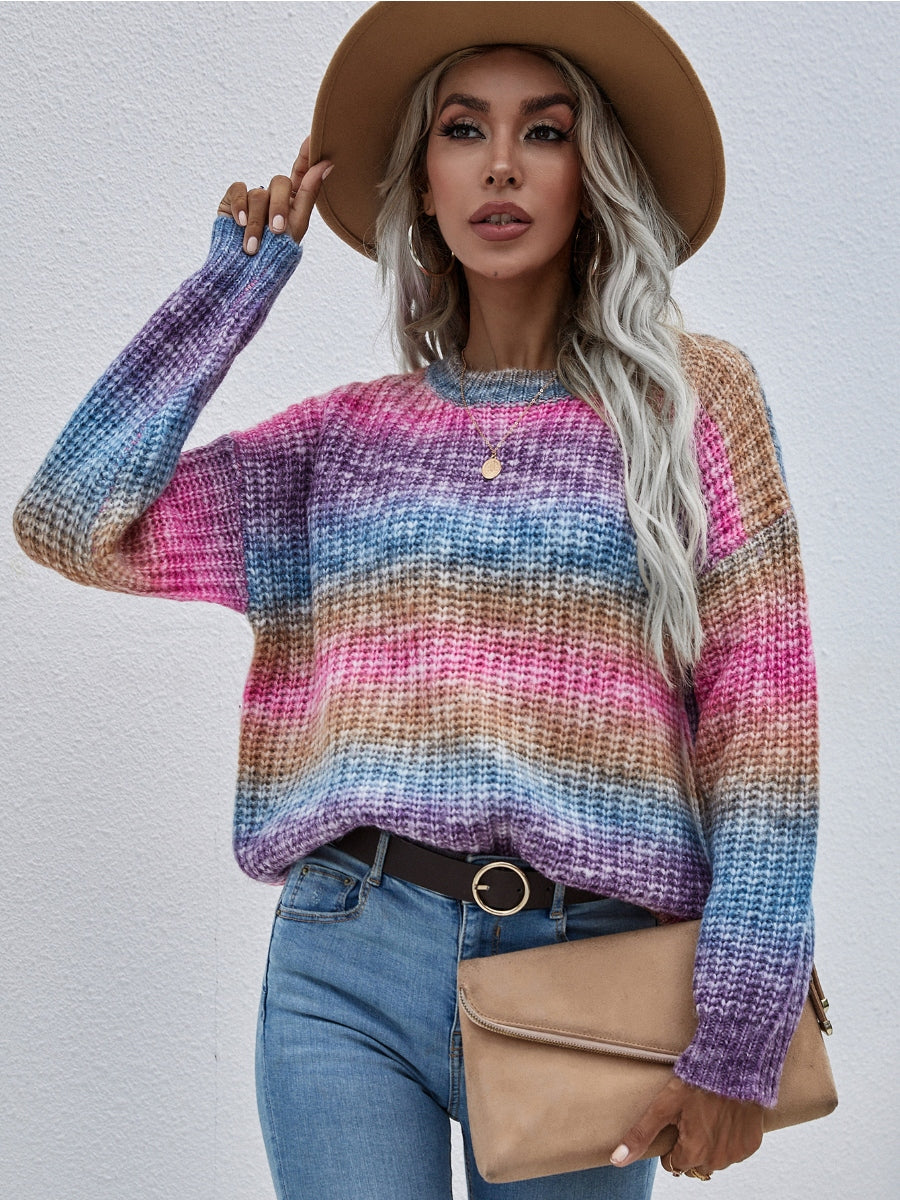 | Tie-dye Bat-sleeve Sweater - Pink