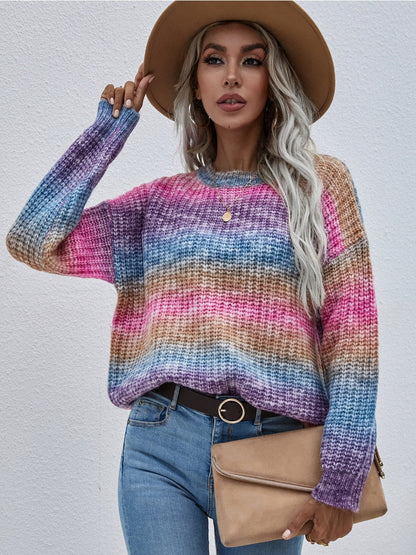 | Tie-dye Bat-sleeve Sweater - Pink