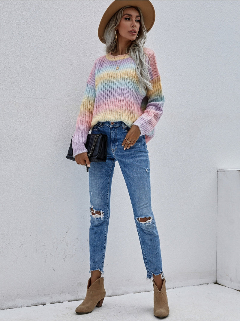 | Tie-dye Bat-sleeve Sweater - Lilac