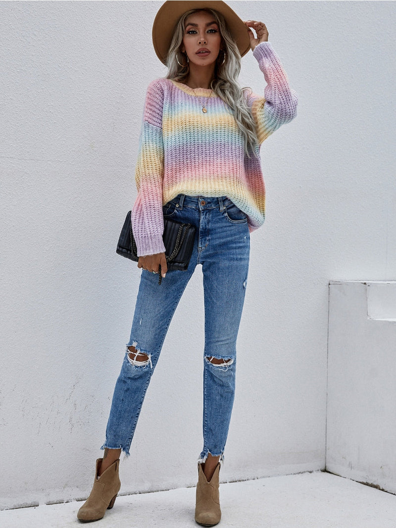 | Tie-dye Bat-sleeve Sweater - Lilac