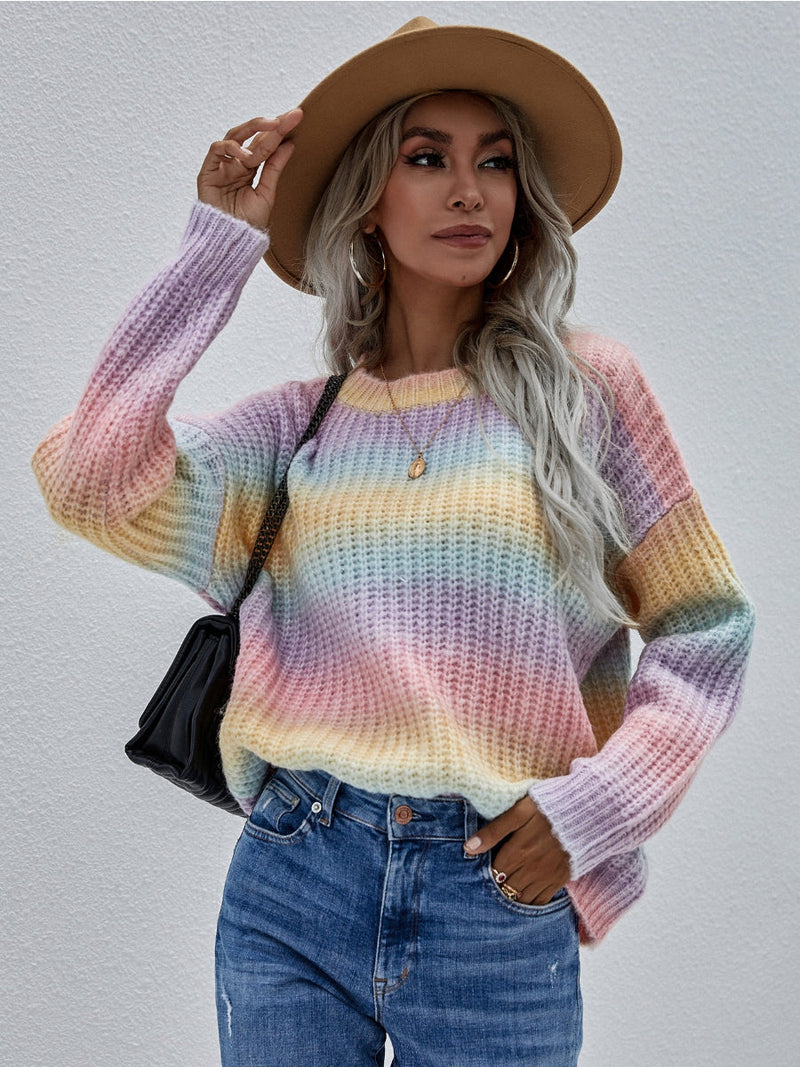 | Tie-dye Bat-sleeve Sweater - Lilac