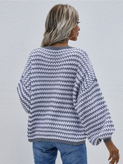 | Puff Sleeve V-neck Sweater - Grey