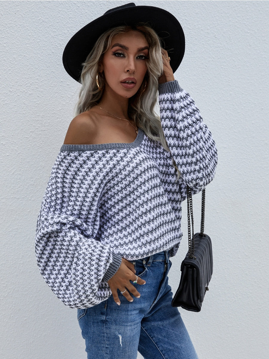 | Puff Sleeve V-neck Sweater - Grey