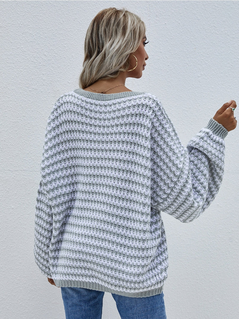 | Puff Sleeve V-neck Sweater - Smoke