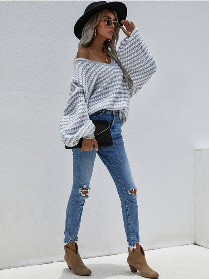 | Puff Sleeve V-neck Sweater - Smoke