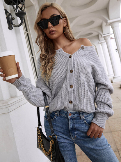 | Front and Back Wearable Knit Cardigan - Grey
