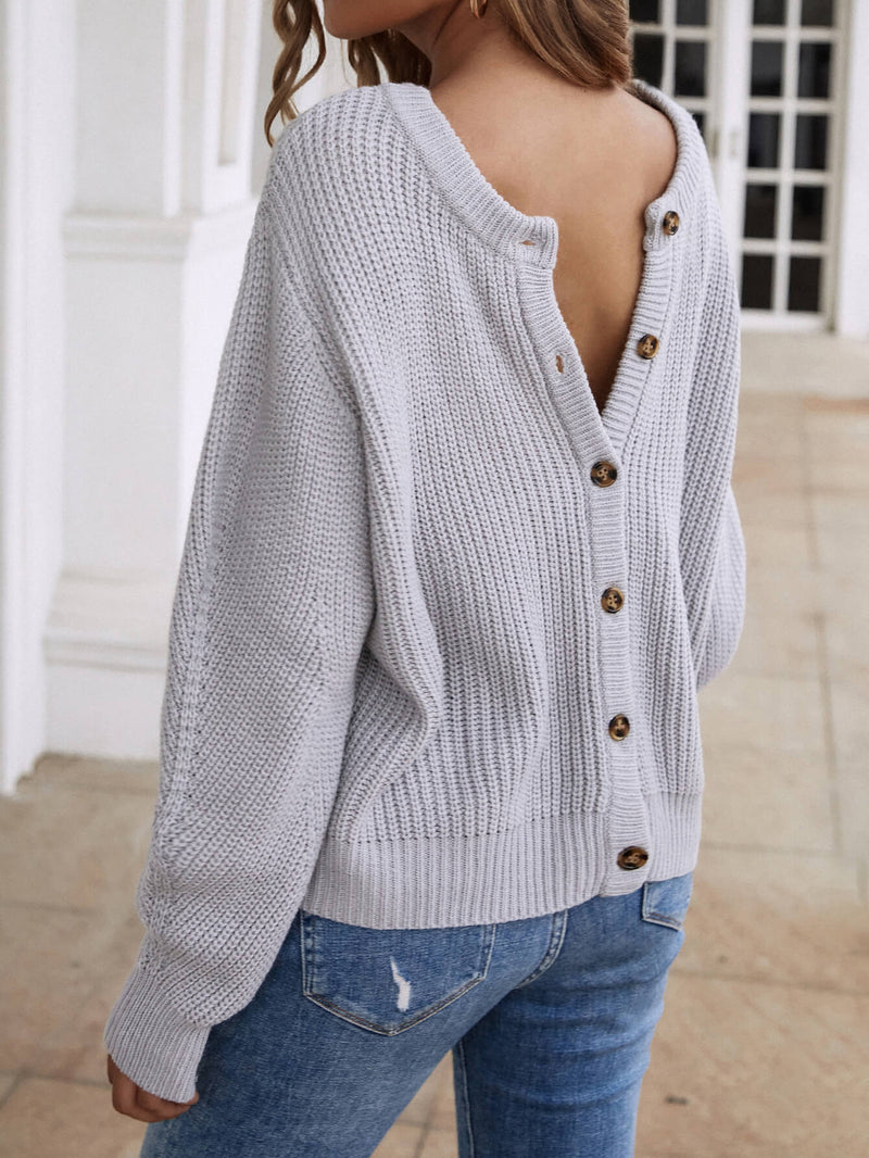 | Front and Back Wearable Knit Cardigan - Grey