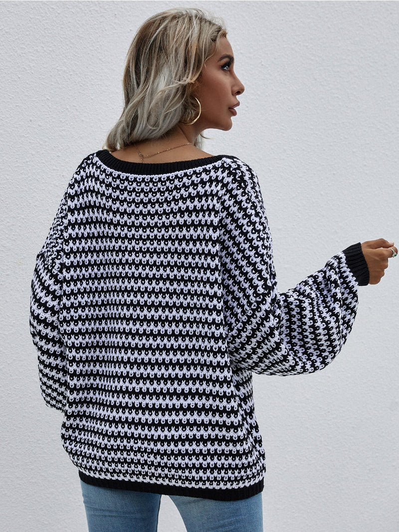| Puff Sleeve V-neck Sweater - Black