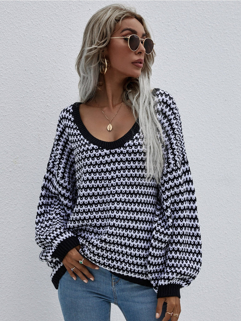 | Puff Sleeve V-neck Sweater - Black