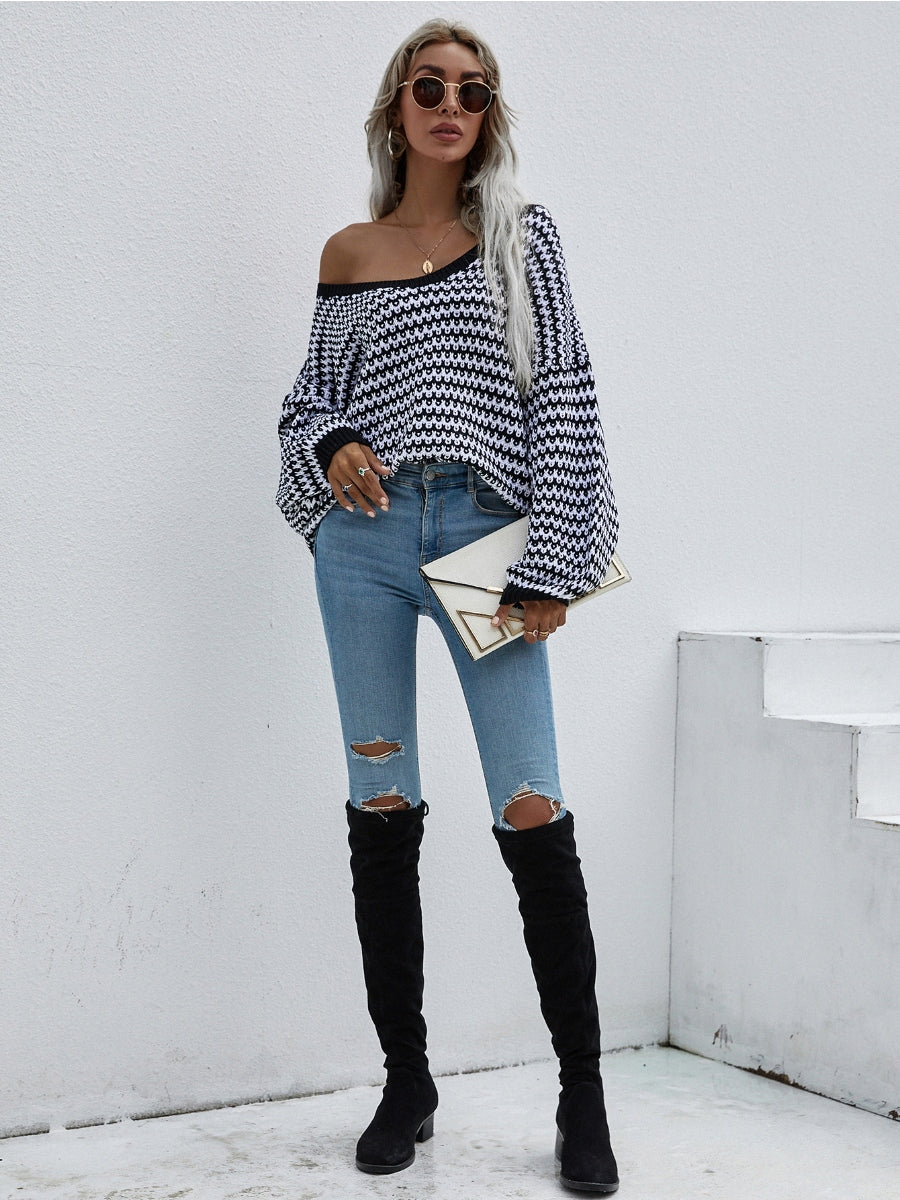 | Puff Sleeve V-neck Sweater - Black