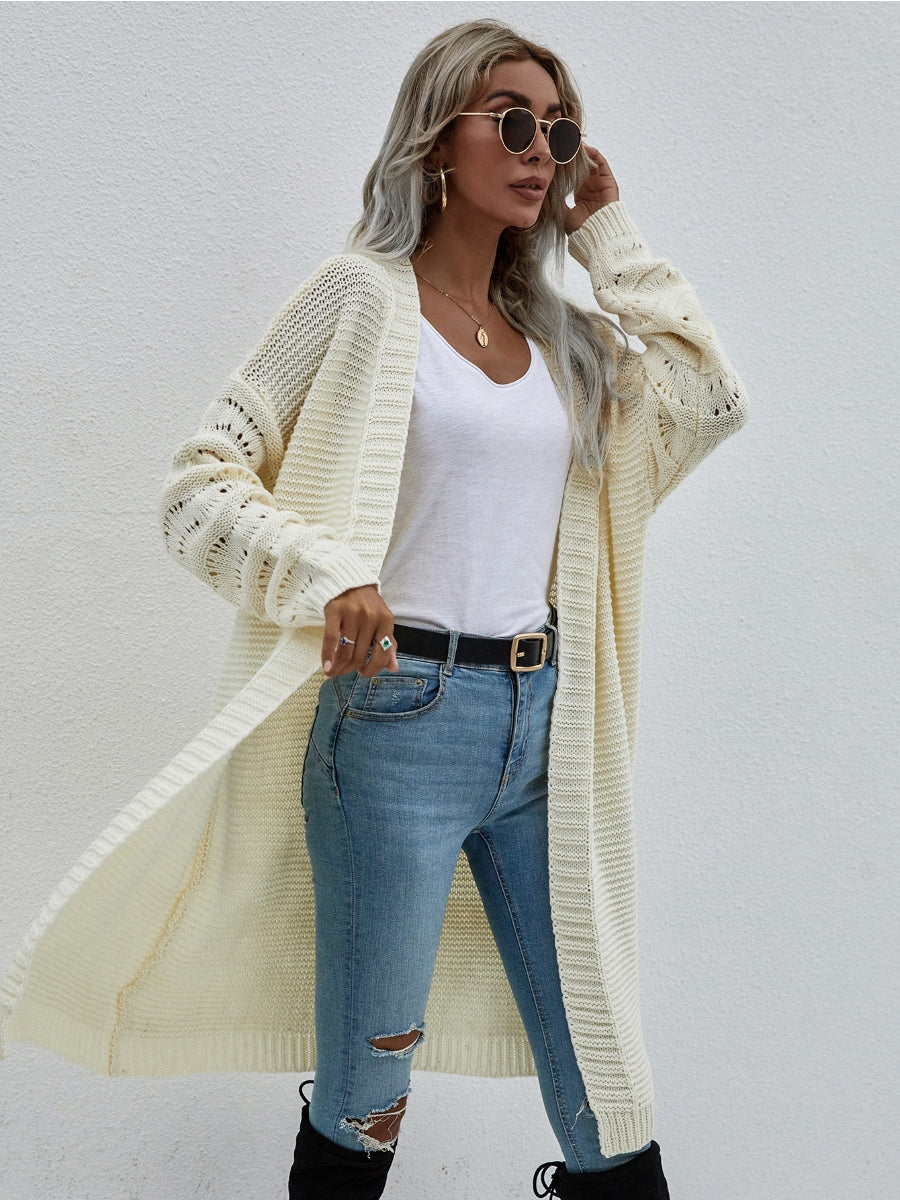 | Braid Open Knit Long Cardigan - Cream