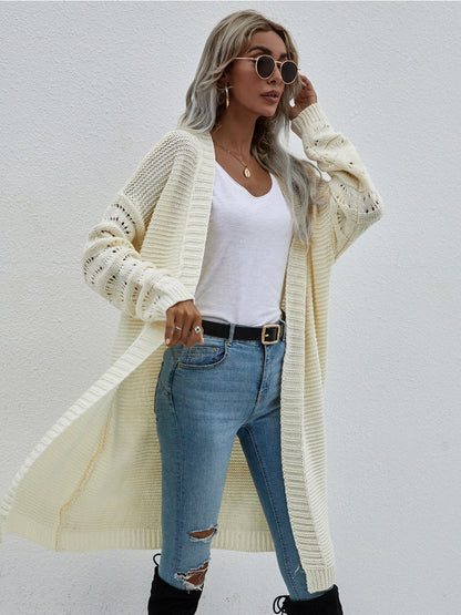 | Braid Open Knit Long Cardigan - Cream