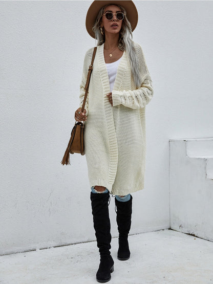 | Braid Open Knit Long Cardigan - Cream