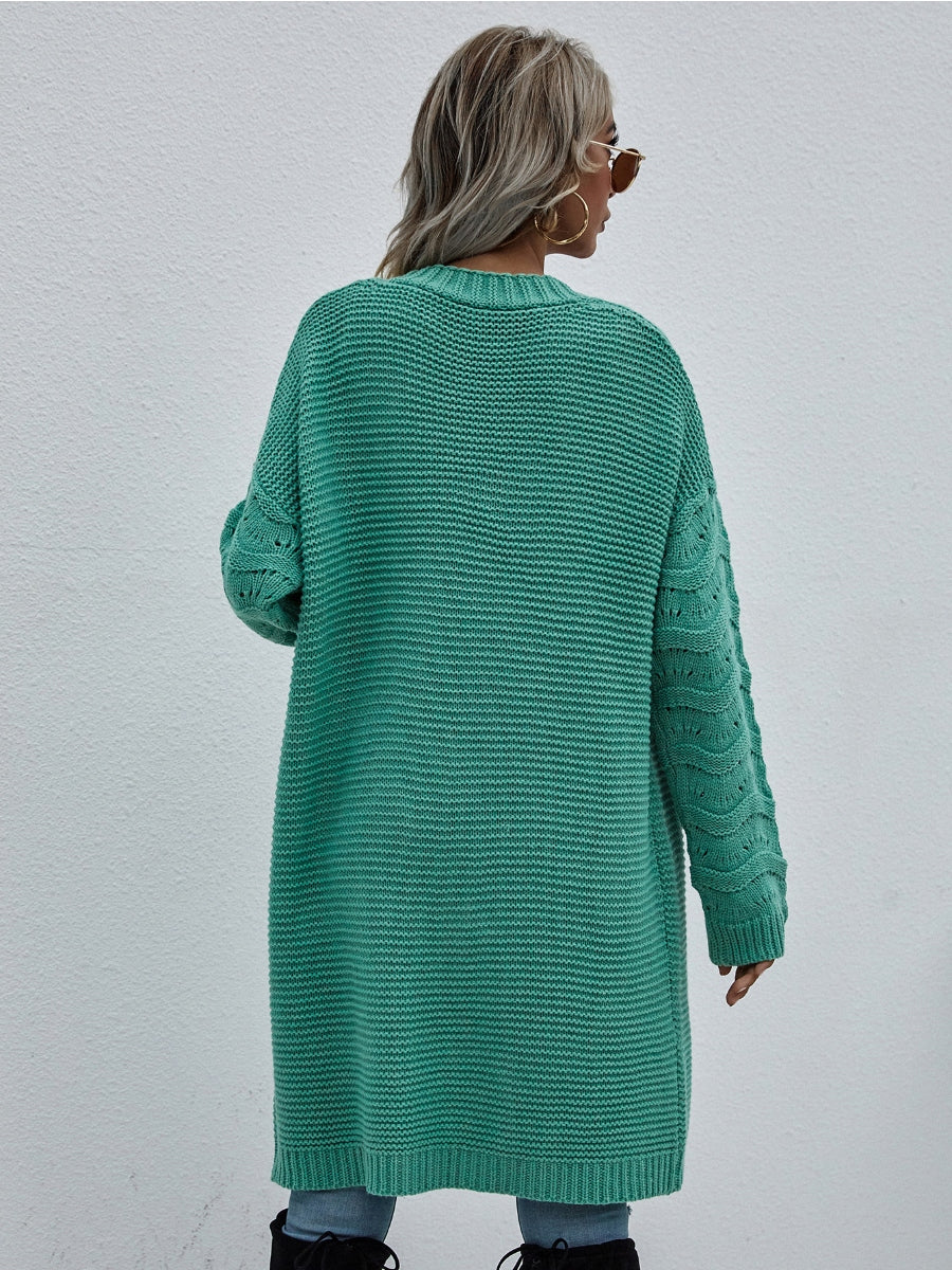 | Braid Open Knit Long Cardigan - Green