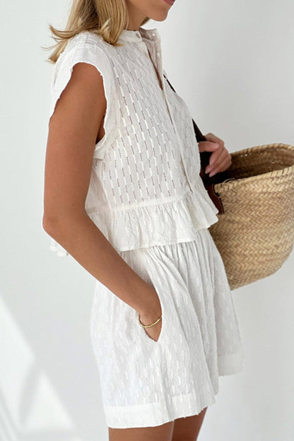 Jacquard Ruffle Tank Top Two-piece Shorts Set