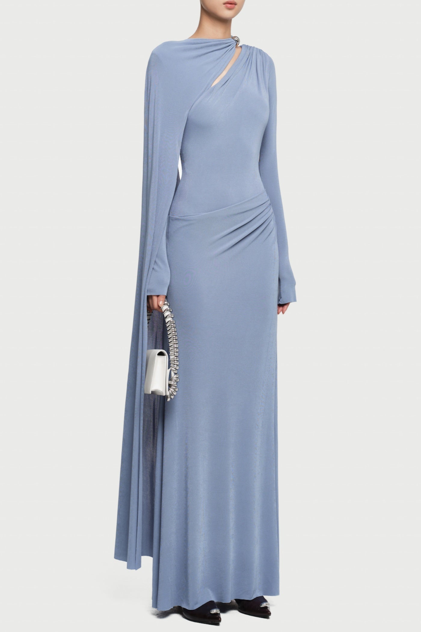 Jalynne Diagonal Shawl Cutout Maxi Dress - Blue