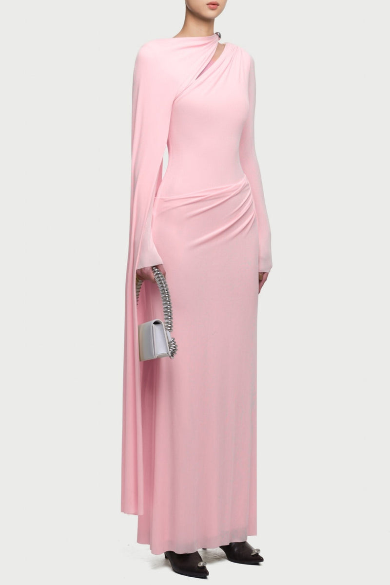 Jalynne Diagonal Shawl Cutout Maxi Dress - Pink