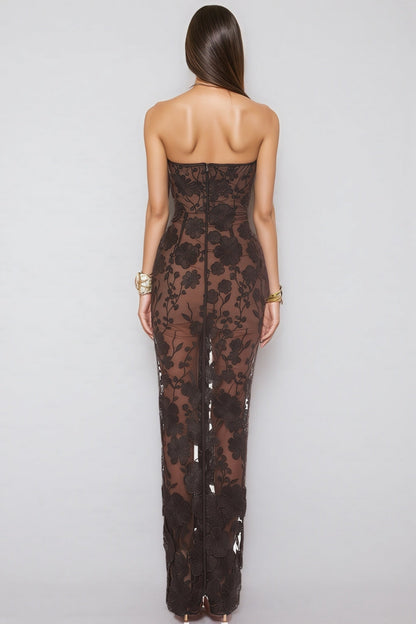 Wyat 3d Mesh Flower Embroidery Maxi Dress